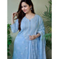 Cotton Sky Blue Kurti With Dupatta Set