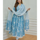 Women's Beautiful Blue Colour Cotton Suit Prints Kurti Pant