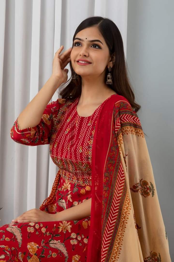 Latest Traditional Cotton Anarkali Kurti With Doori & Havy Embroidery Work