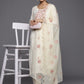 Viscose Rayon White Embroidery Kurta Set With Dupatta Set