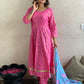 Beautiful Printed Pink Colour Cotton kurta pant and dupatta set