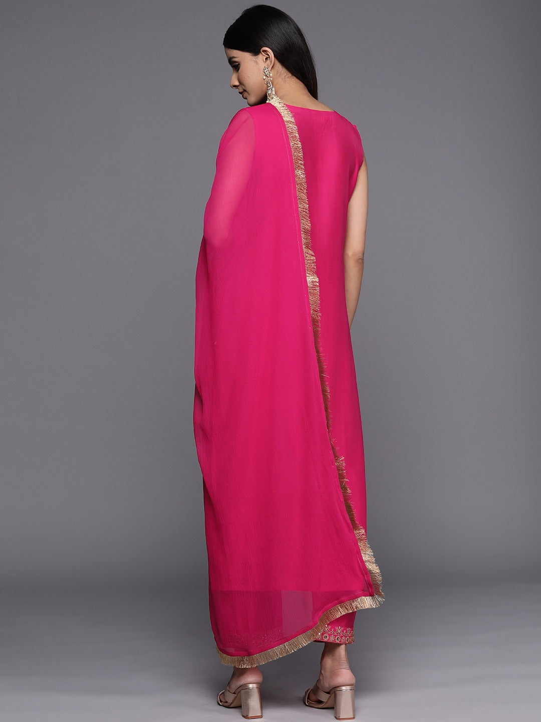 Viscose Rayon Magenta Sequence Embroidery Kurta Set With Dupatta Set