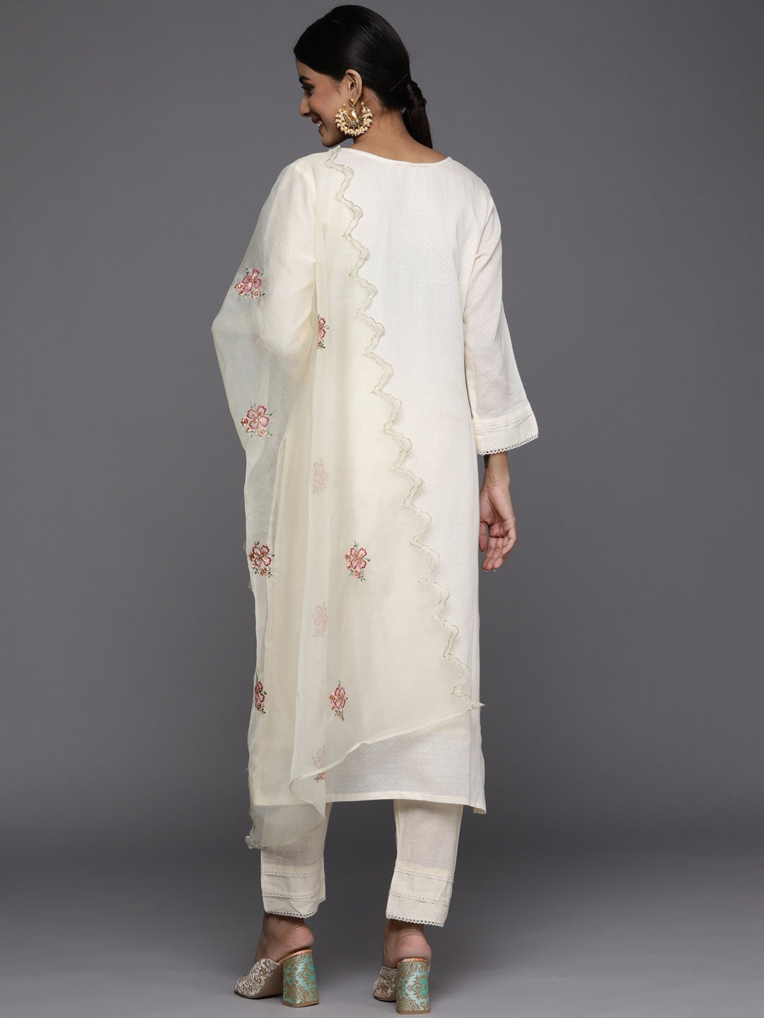 Viscose Rayon White Embroidery Kurta Set With Dupatta Set