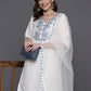 Viscose Chanderi White Embroidery Kurta Set With Dupatta Set