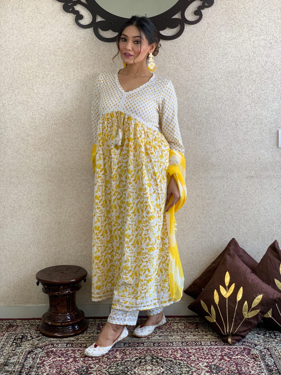 Beautiful Lemon Yellow Kurta & Pant With Dupatta