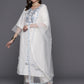 Viscose Chanderi White Embroidery Kurta Set With Dupatta Set