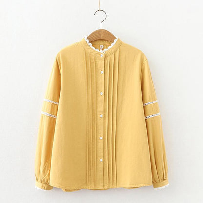 Cotton Solid Long Sleeve Shirt Women