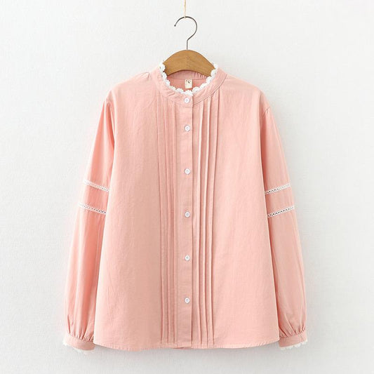 Cotton Solid Long Sleeve Shirt Women