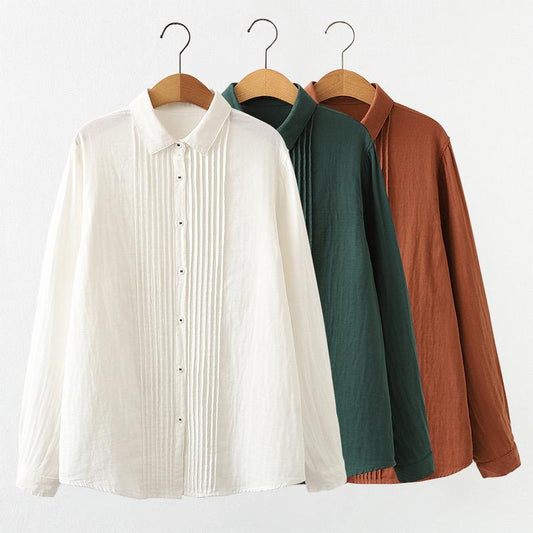 Cotton Solid Long Sleeve Shirt Women