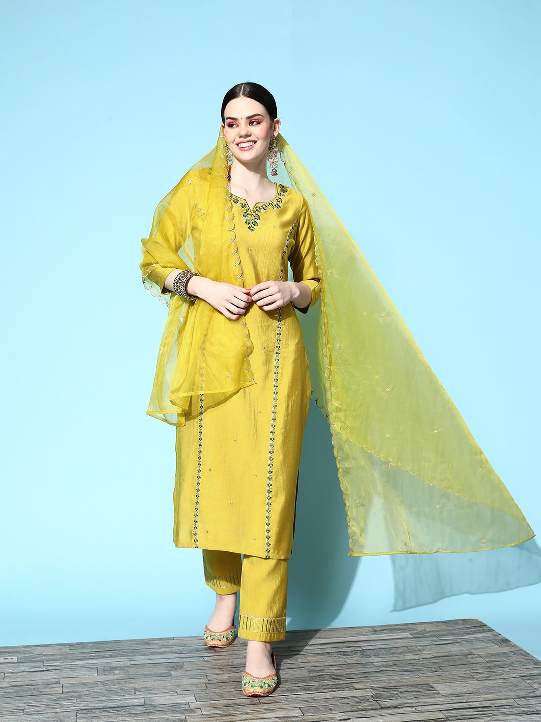 Viscose Rayon Fabric Embroidery Work Kurta Set