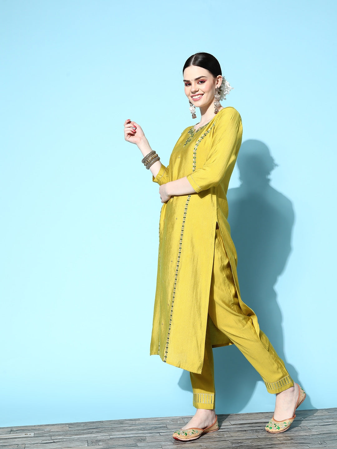 Viscose Rayon Fabric Embroidery Work Kurta Set