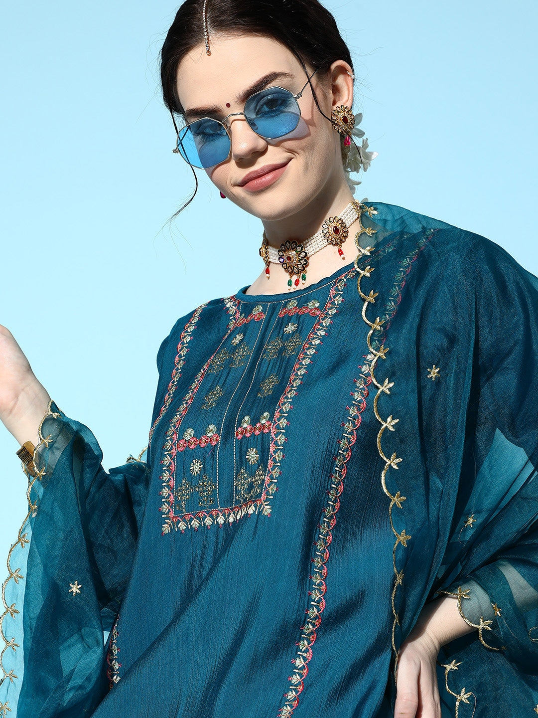 Viscose Rayon Fabric Embroidery Work Kurta Set