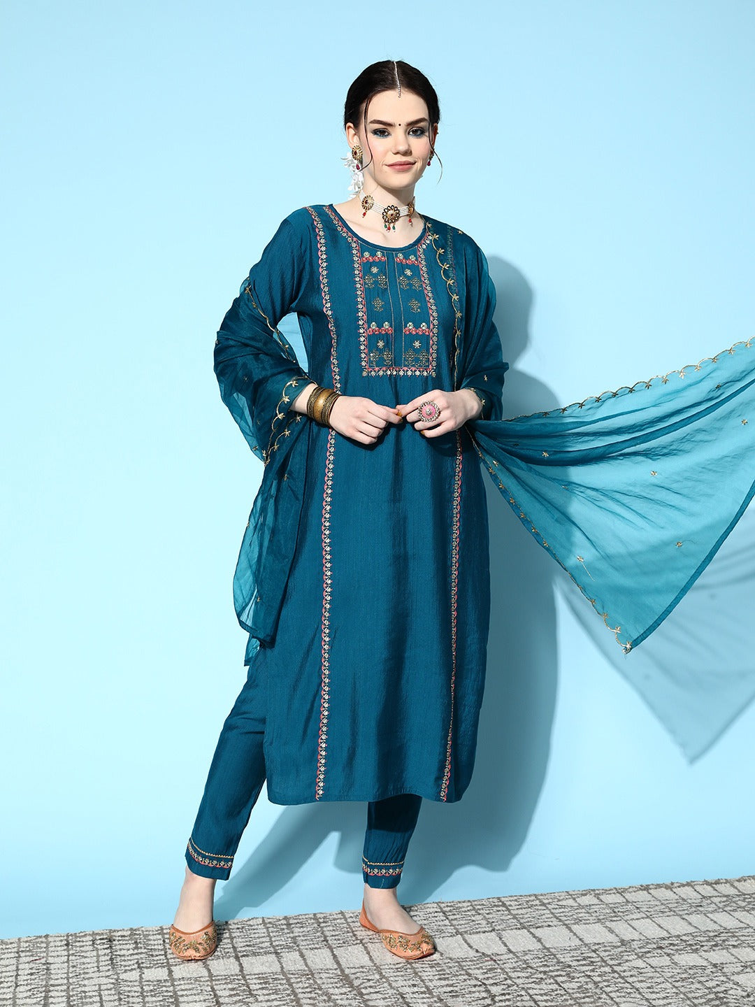 Viscose Rayon Fabric Embroidery Work Kurta Set