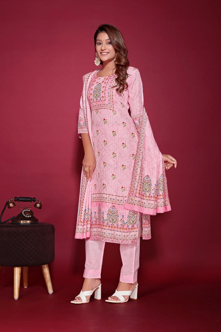 Floral Digital Print With Sequence Embroidered Baby Pink Kurta Set