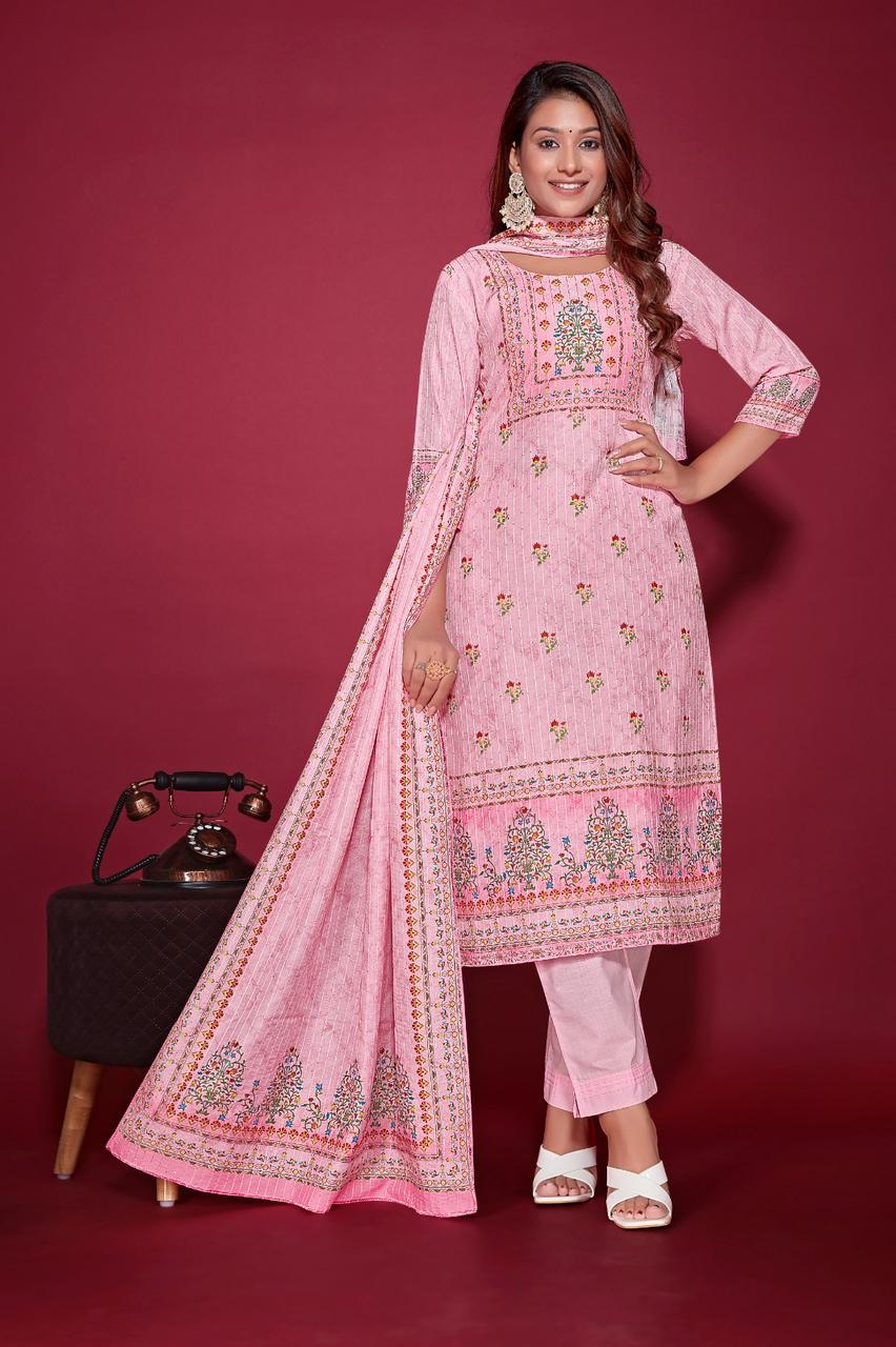 Floral Digital Print With Sequence Embroidered Baby Pink Kurta Set
