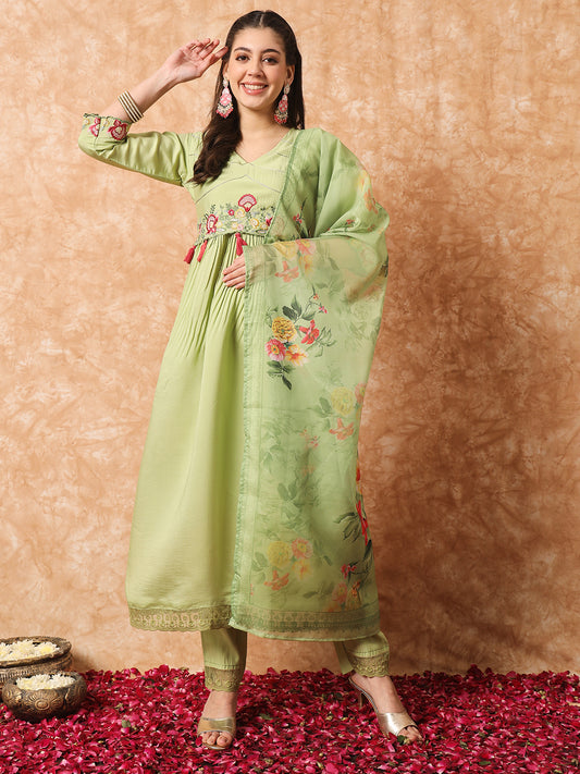 Viscose Rayon Embroidery Work Kurta Set With Dupatta