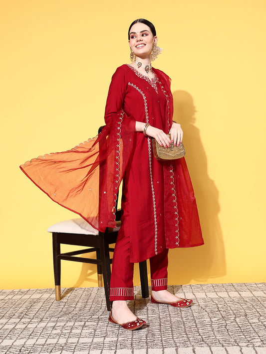 Viscose Rayon Fabric Embroidery Work Kurta Set