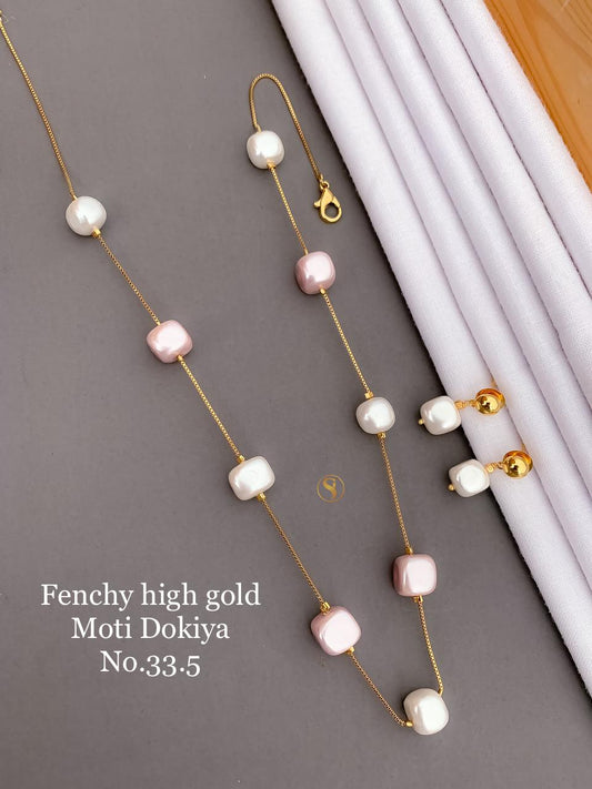 Gold-Plated & White Pearl Necklace Jewellery Set
