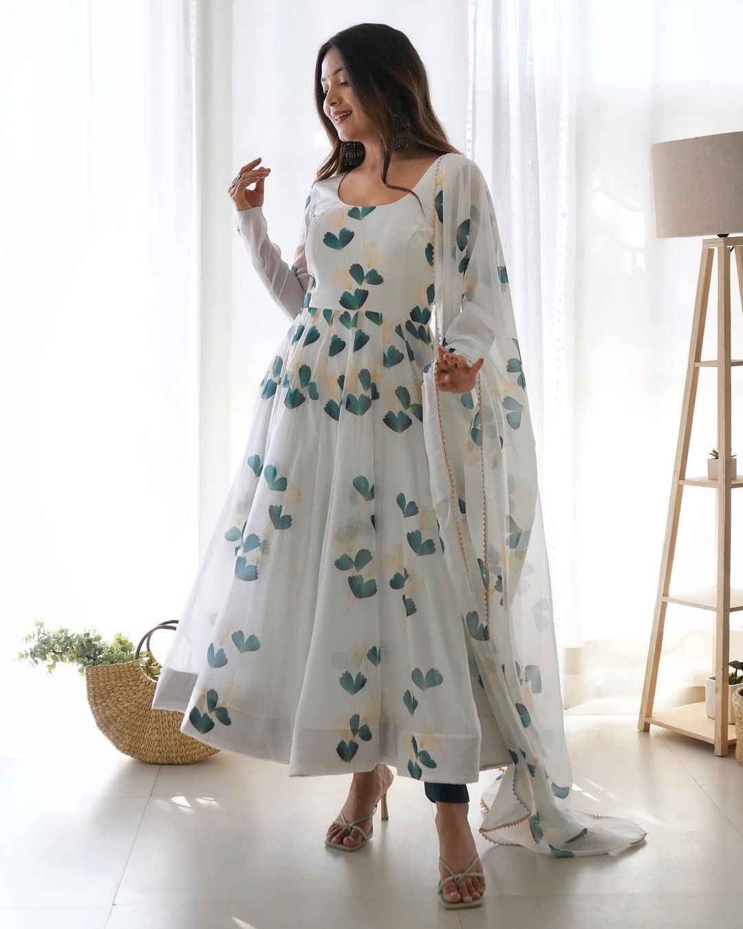 Organa Silk Printed Anarkali Dress With Dupatta Set