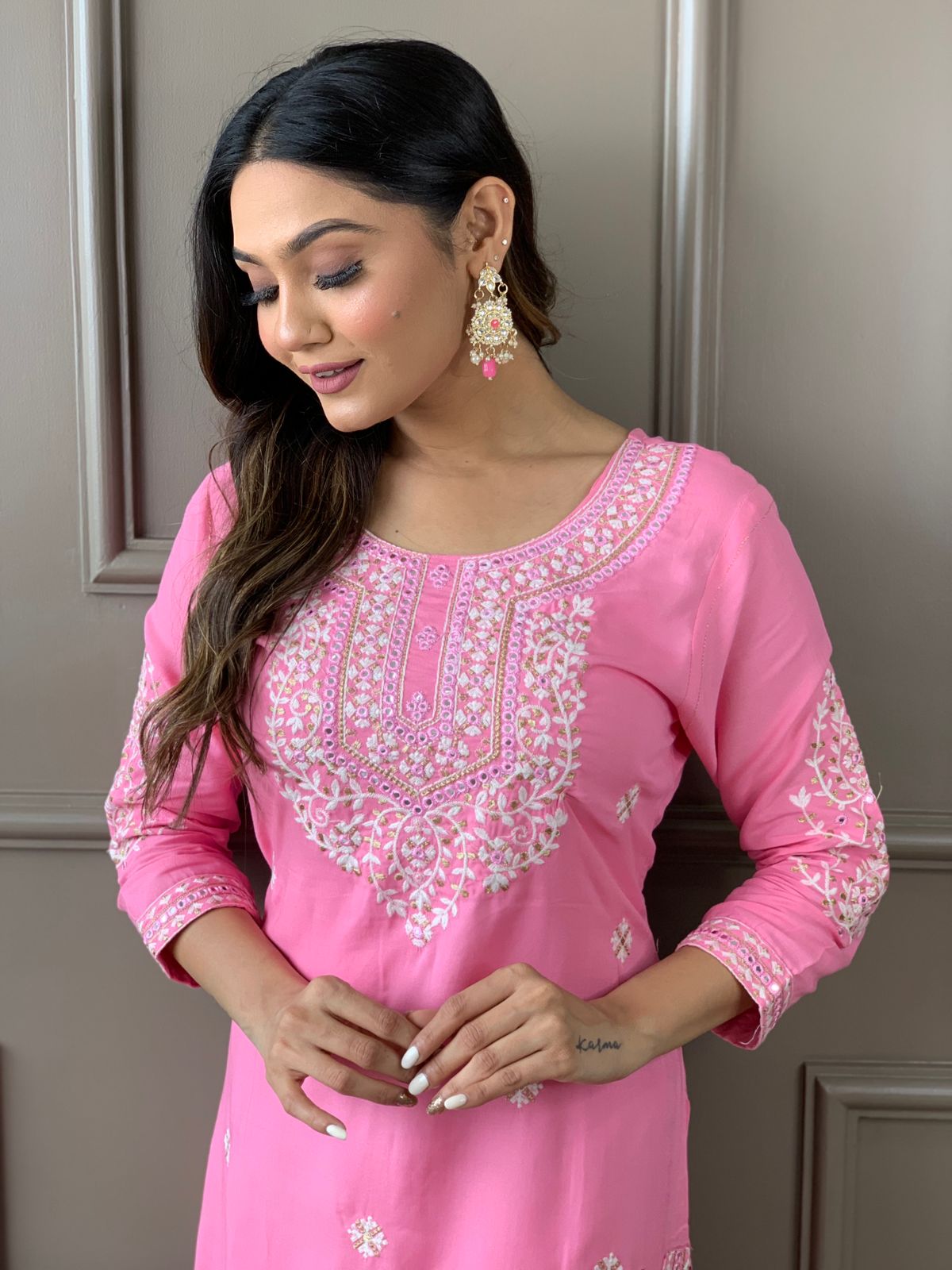 Beautiful kurta with heavy embroidery work with dupatta