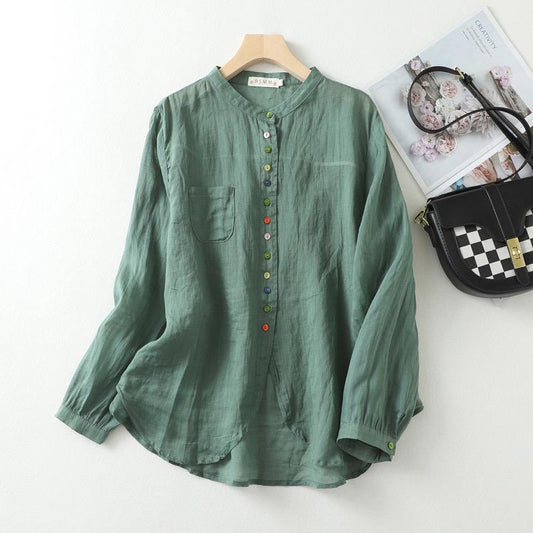 Cotton Solid Long Sleeve Shirt Women