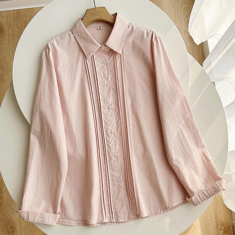 Cotton Solid Long Sleeve Shirt Women