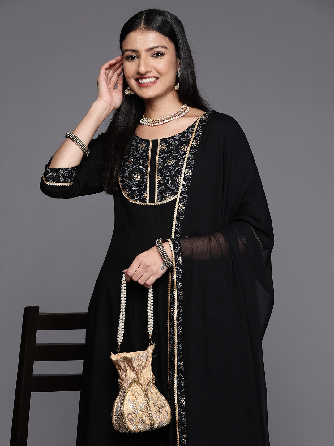 Rayon Slub Gorgeous Printed Black Kurta Set