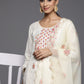 Viscose Rayon White Embroidery Kurta Set With Dupatta Set