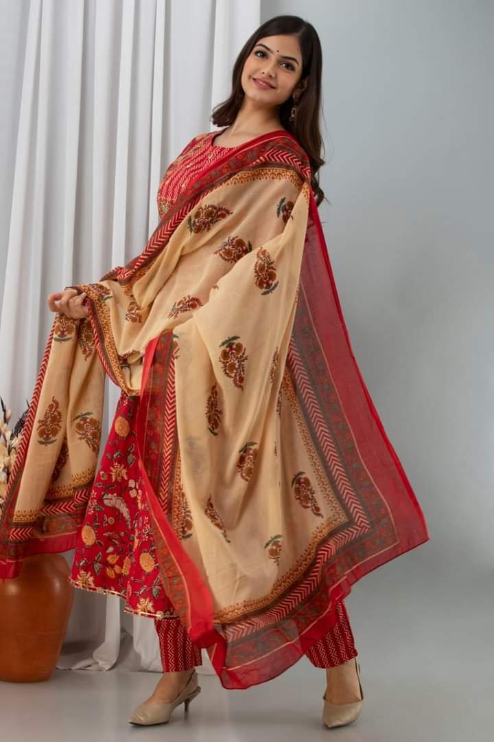 Latest Traditional Cotton Anarkali Kurti With Doori & Havy Embroidery Work