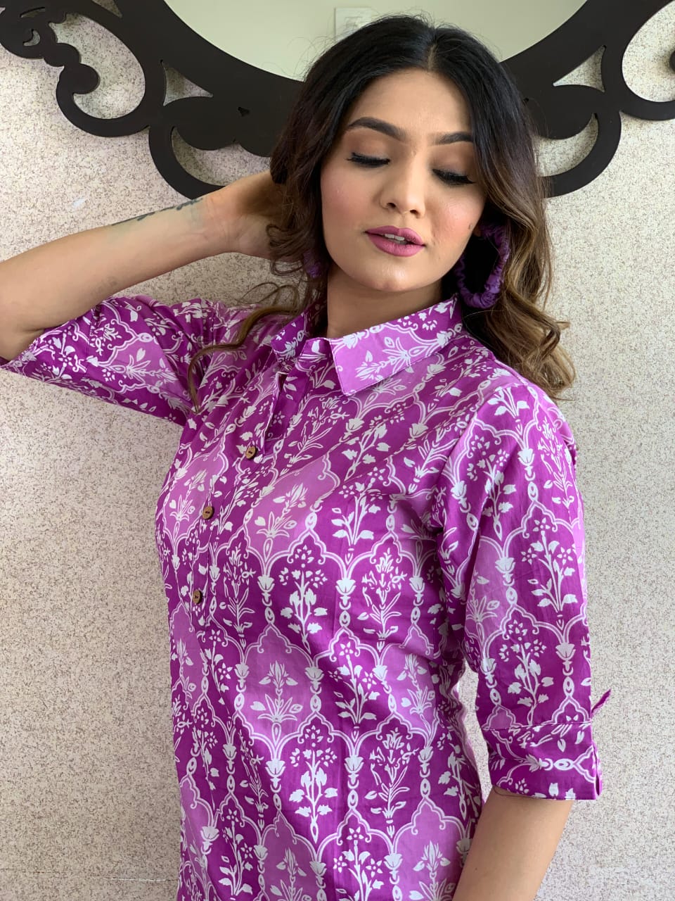 Women's Beautiful Purple Colour Cotton Kurta With Bottomwear