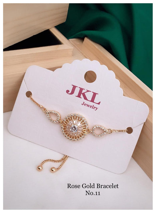 Rose Gold-Plated CZ Stone-Studded Handcrafted Bangle-Style Bracelet