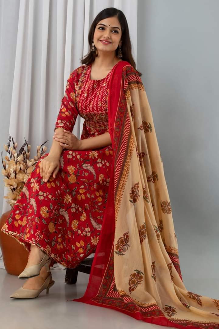 Latest Traditional Cotton Anarkali Kurti With Doori & Havy Embroidery Work