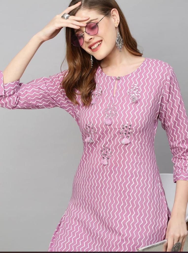 Beautiful Rayon Pink Embroidery work Kurti With Pant