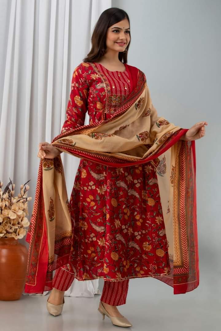 Latest Traditional Cotton Anarkali Kurti With Doori & Havy Embroidery Work