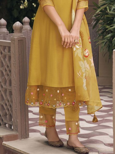 Viscose Rayon Embroidered Kurta With Printed Dupatta Set