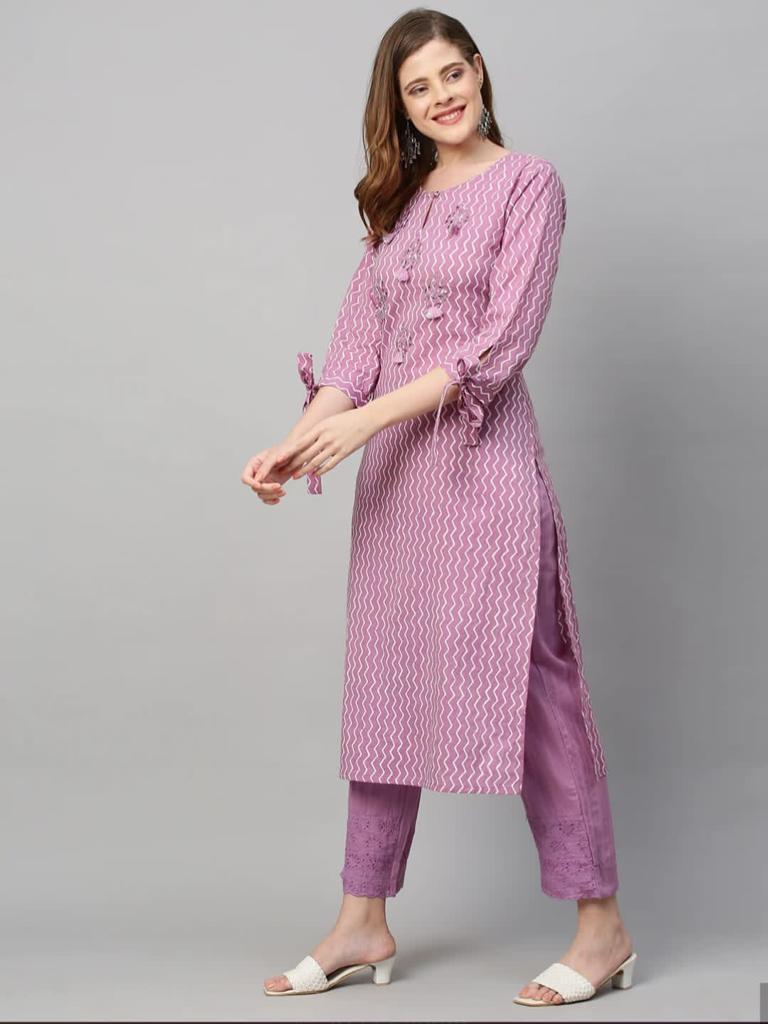 Beautiful Rayon Pink Embroidery work Kurti With Pant