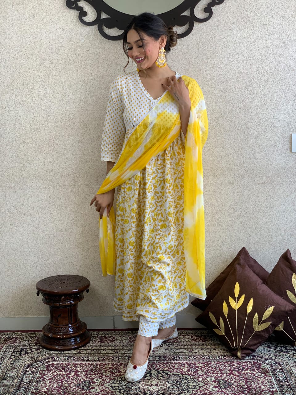 Beautiful Lemon Yellow Kurta & Pant With Dupatta