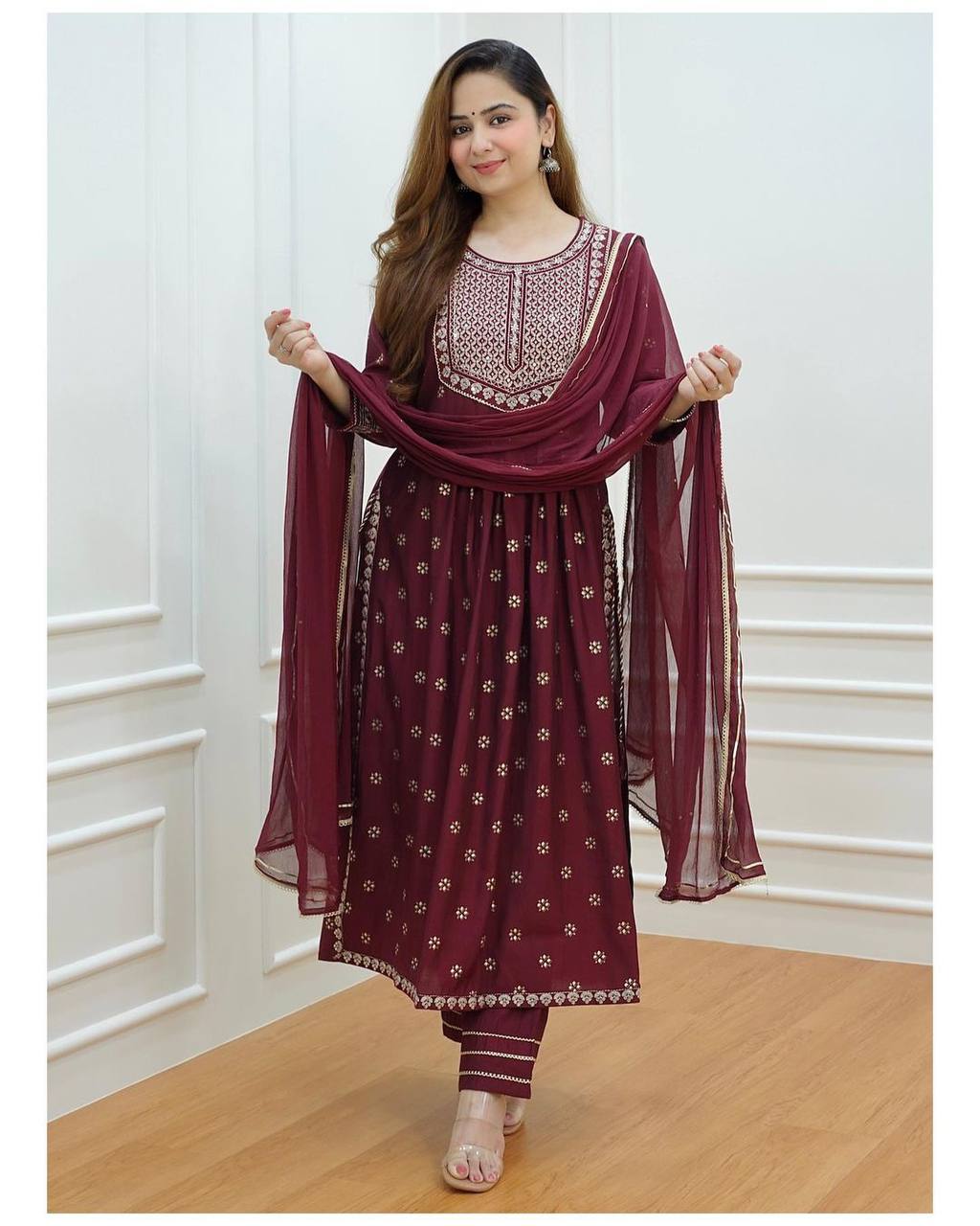 Rayon Sequence Embroidered Kurta with Duptta set