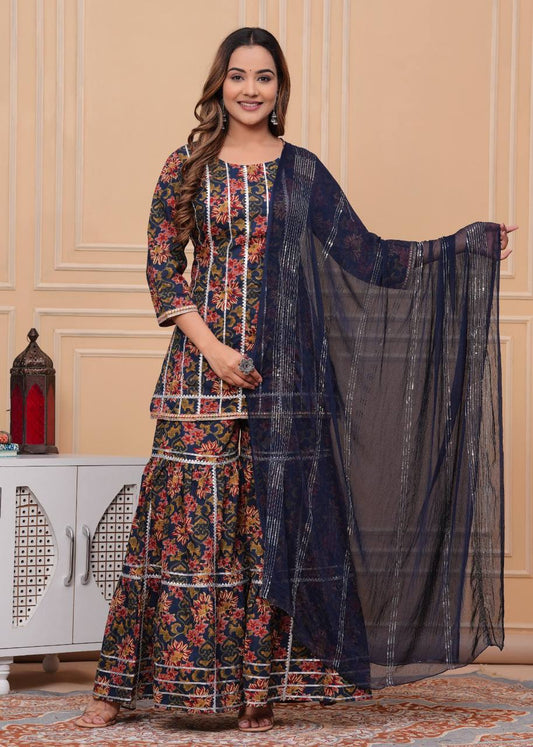 Women Gota pati Embroidered and Printed Cotton Sharara set