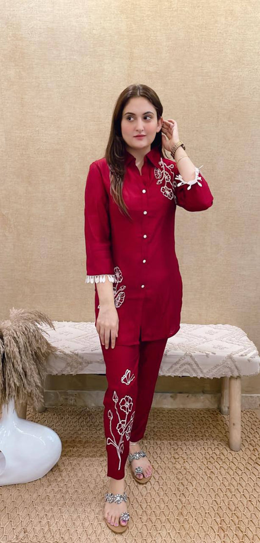 Rayon Embroidered Co-Ord Kurta Set