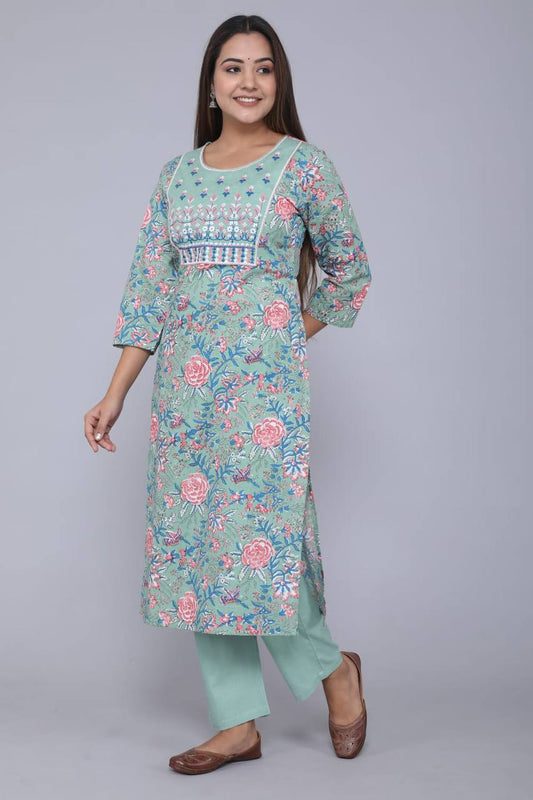 Cotton Printed and Heavy Embroidery Work Kurta Set