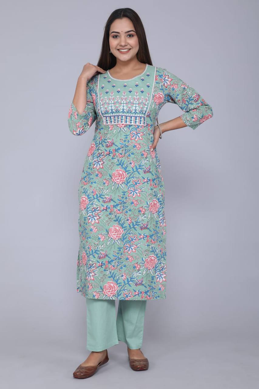 Cotton Printed and Heavy Embroidery Work Kurta Set