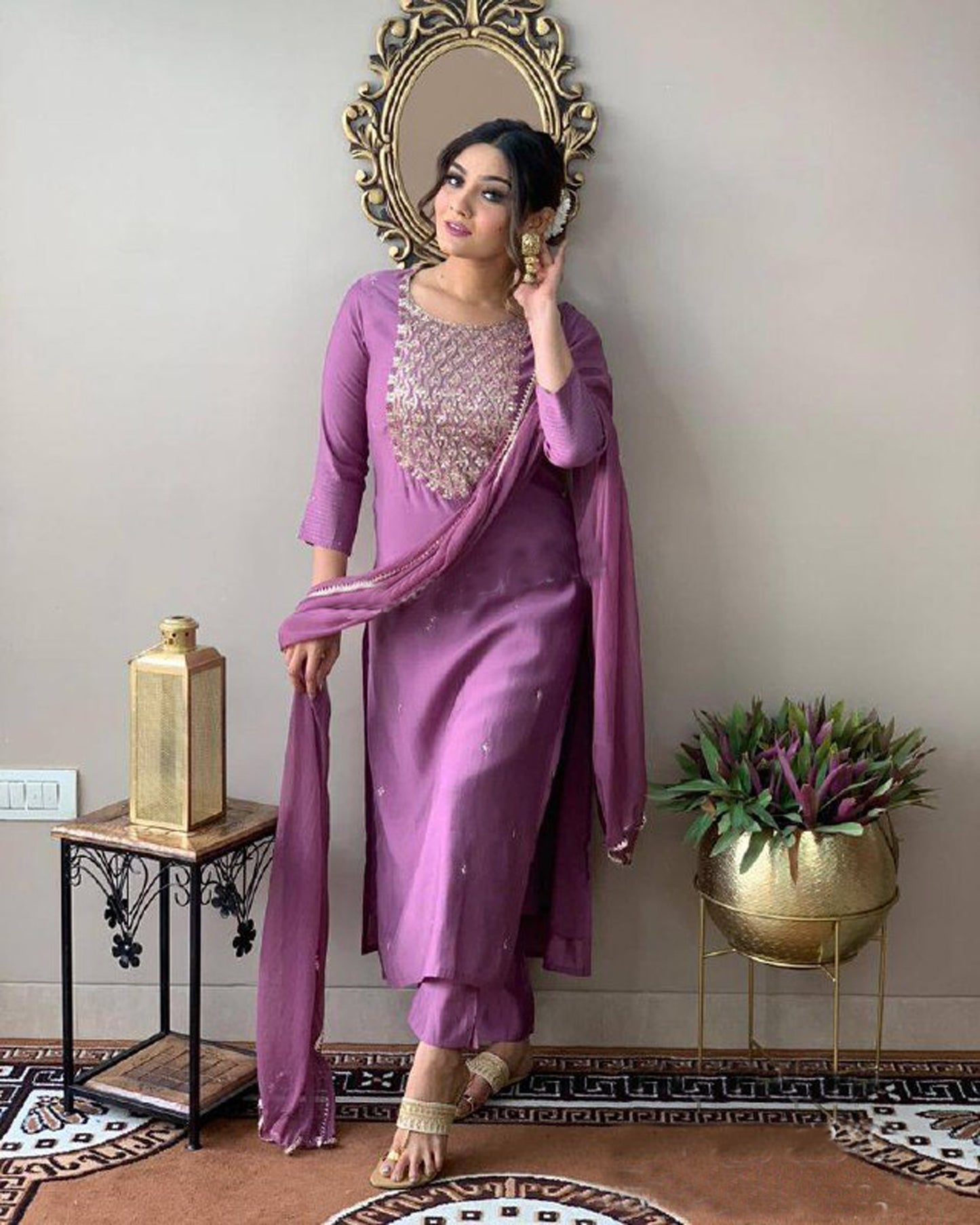 Rayon Embroidered Kurta Set With Dupatta