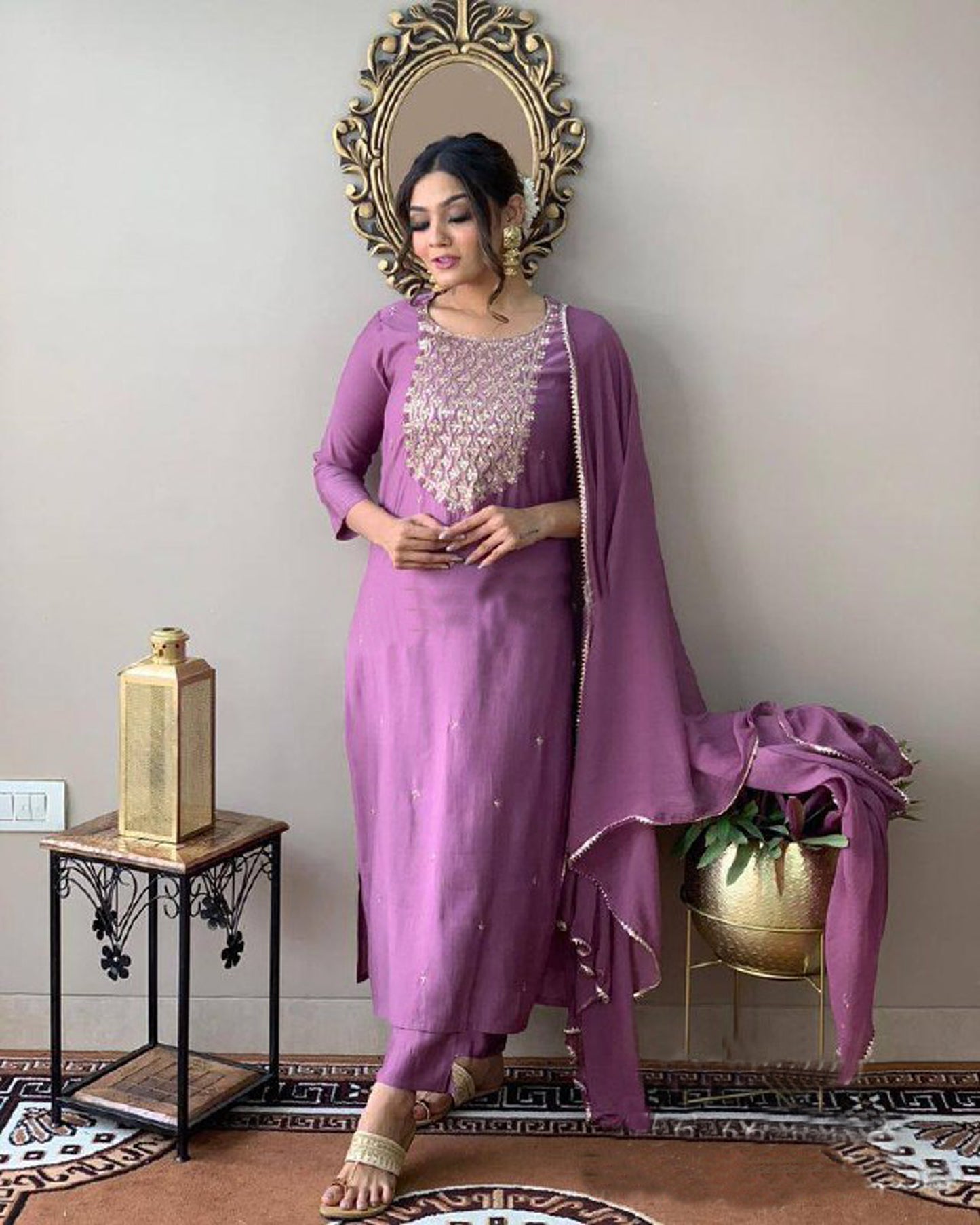 Rayon Embroidered Kurta Set With Dupatta