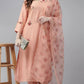 Rayon Slub Peach Embroidery Kurta Set With Printed Dupatta Set