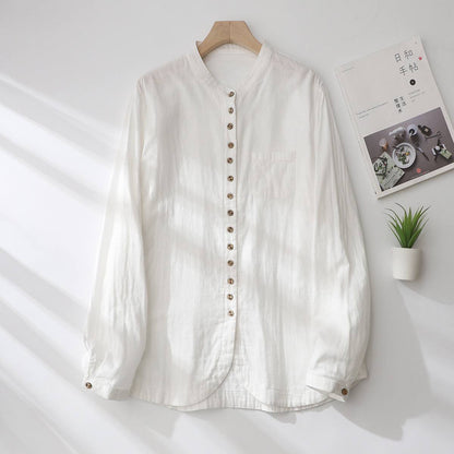 Cotton Solid Long Sleeve Shirt Women