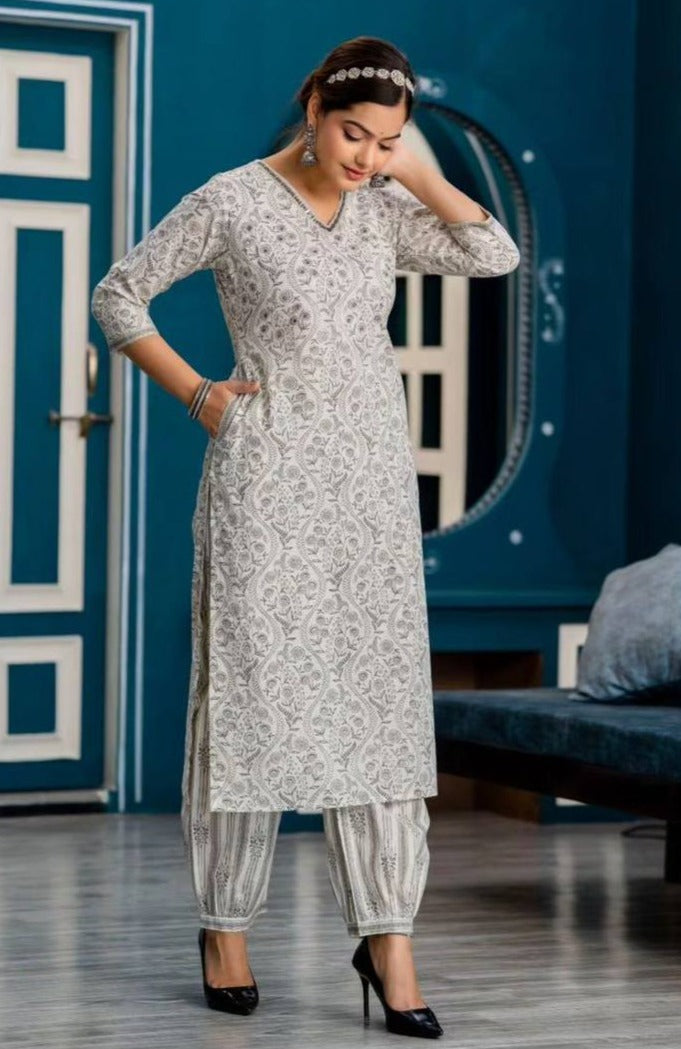 Cotton Afghani Suit Set With Mirror And Embroidery Work Shivansh Fab