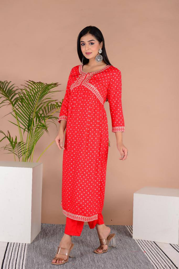 Rayon Fabric Heavy Embroidery Work Kurta Set