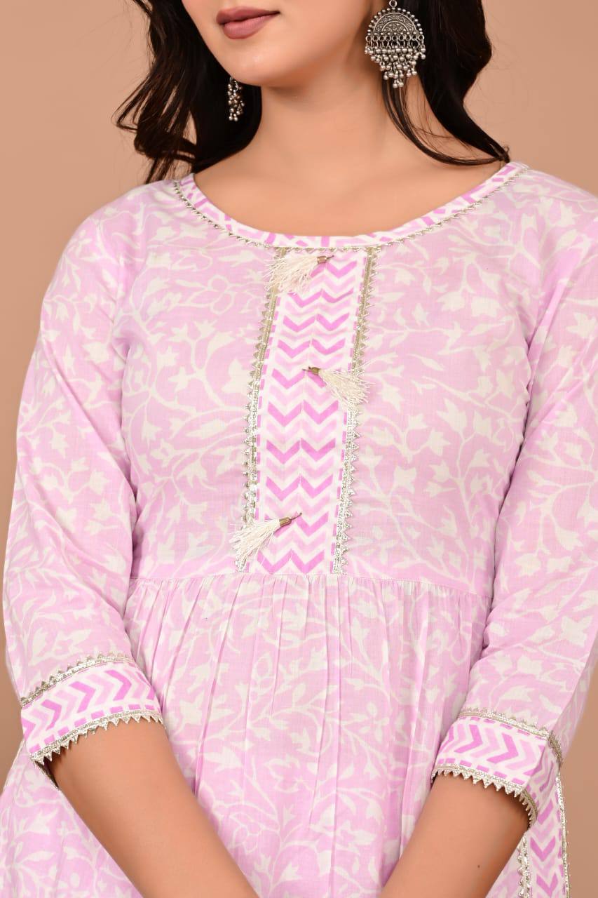 Cotton Fabric Printed Naira Cut Kurti