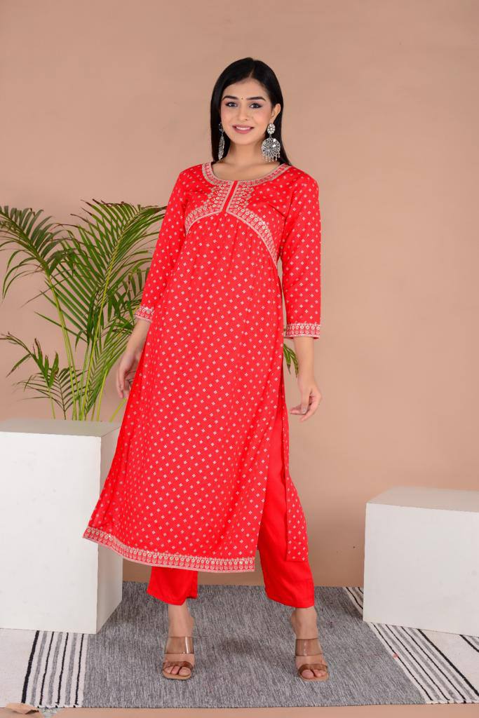 Rayon Fabric Heavy Embroidery Work Kurta Set